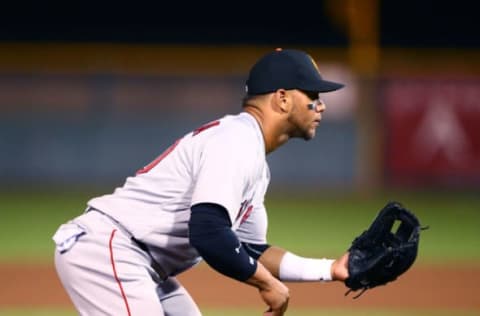 Oct 19, 2016; Scottsdale, AZ, USA; Surprise Saguaros third baseman Yoaan Moncada of the Boston Red Sox during an Arizona Fall League game against the Scottsdale Scorpions at Scottsdale Stadium. Mandatory Credit: Mark J. Rebilas-USA TODAY Sports