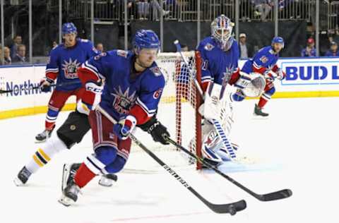 NEW YORK, NEW YORK – NOVEMBER 03: Zac Jones #6 of the New York Rangers skates against the Boston Bruins at Madison Square Garden on November 03, 2022, in New York City. The Bruins defeated the Rangers 5-2. (Photo by Bruce Bennett/Getty Images)