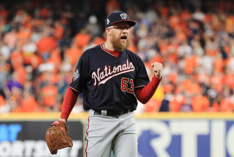 Sean Doolittle #63 of the Washington Nationals (Photo by Mike Ehrmann/Getty Images)