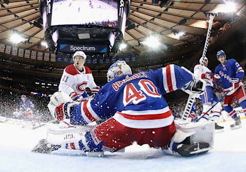 NEW YORK, NEW YORK – DECEMBER 06: Brendan Gallagher #11 of the Montreal Canadiens skates in on Alexandar Georgiev #40 of the New York Rangers at Madison Square Garden on December 06, 2019 in New York City. The Canadiens defeated the Rangers 2-1. (Photo by Bruce Bennett/Getty Images)