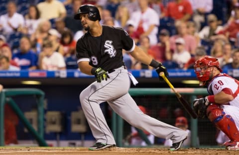 Sep 20, 2016; Philadelphia, PA, USA; Chicago White Sox first baseman Jose Abreu (79) hits a double against the Philadelphia Phillies during the first inning at Citizens Bank Park. Mandatory Credit: Bill Streicher-USA TODAY Sports