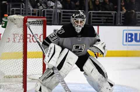 NHL Power Rankings: Los Angeles Kings goalie Peter Budaj (31) defends the goal in the first period against the San Jose Sharks at Staples Center. Mandatory Credit: Kirby Lee-USA TODAY Sports