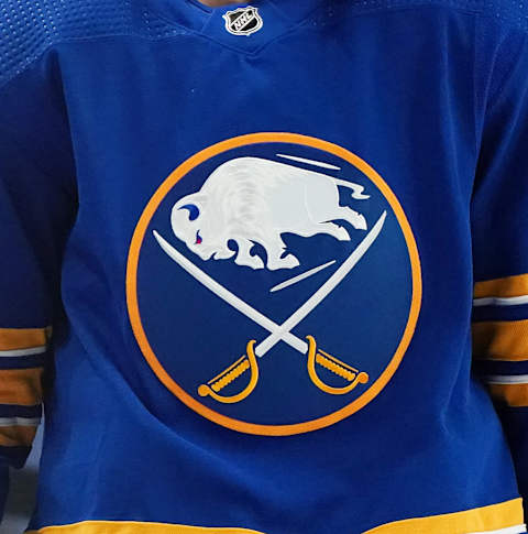 Buffalo Sabres logo on a jersey (Photo by Kevin Hoffman/Getty Images)