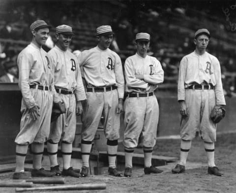 This photo (left to right) shows Mack’s $100,000 infield and a fifth player. Photo by Mark Rucker/Transcendental Graphics, Getty Images.