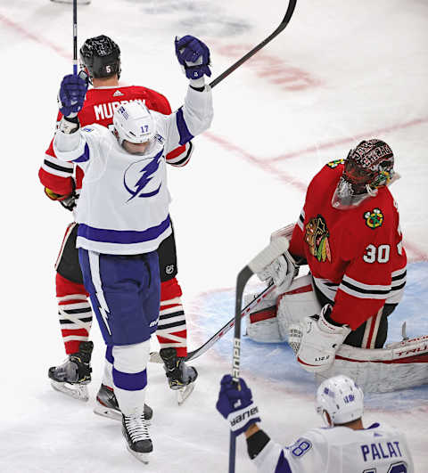 CHICAGO, ILLINOIS – MARCH 05: Alex Killorn #17 of the Tampa Bay Lightning   (Photo by Jonathan Daniel/Getty Images)