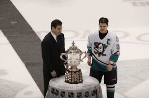 2003 Season: The Mighty Ducks of Anaheim advance to the Stanley Cup finals. (Photo by Henry DiRocco/Getty Images)