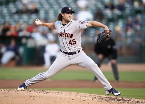 OAKLAND, CA – JUNE 13: Gerrit Cole #45 of the Houston Astros pitches against the Oakland Athletics in the first inning at Oakland Alameda Coliseum on June 13, 2018, in Oakland, California. (Photo by Ezra Shaw/Getty Images)