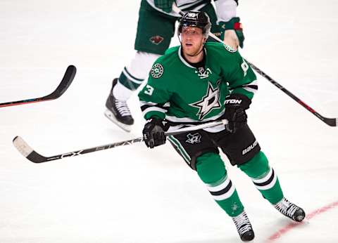 Apr 14, 2016; Dallas, TX, USA; Dallas Stars right wing Ales Hemsky (83) skates against the Minnesota Wild during game one of the first round of the 2016 Stanley Cup Playoffs at American Airlines Center. The Stars shut out the Wild 4-0. Mandatory Credit: Jerome Miron-USA TODAY Sports