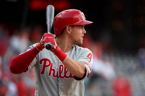 Scott Kingery #4 of the Philadelphia Phillies (Photo by Will Newton/Getty Images)