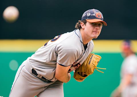 BATON ROUGE, LA – MAY 13: Auburn Tigers pitcher Casey Mize (32) throws a pitch during a baseball game between the Auburn Tigers and the LSU Tigers on May 13, 2017 at Alex Box Stadium in Baton Rouge, Louisiana. (Photo by John Korduner/Icon Sportswire via Getty Images)