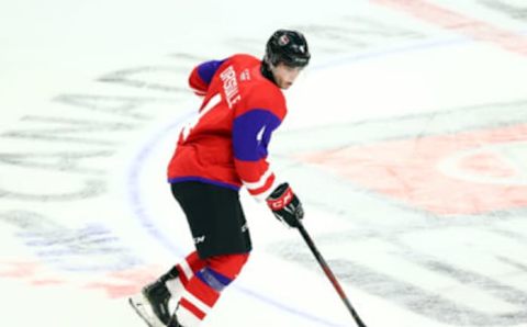 HAMILTON, ON – JANUARY 16: Jamie Drysdale #4 of Team Red skates during the 2020 CHL/NHL Top Prospects Game against Team White at FirstOntario Centre on January 16, 2020 in Hamilton, Canada. (Photo by Vaughn Ridley/Getty Images)