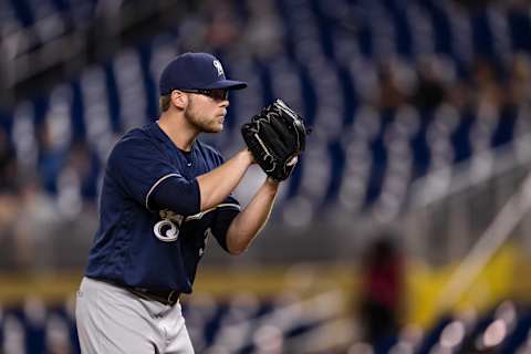 MIAMI, FL – JULY 10: Corbin Burnnes #39 of the Milwaukee Brewers pitches during the game against the Miami Marlins at Marlins Park on July 10, 2018 in Miami, Florida. (Photo by Rob Foldy/Miami Marlins)via Getty Images)