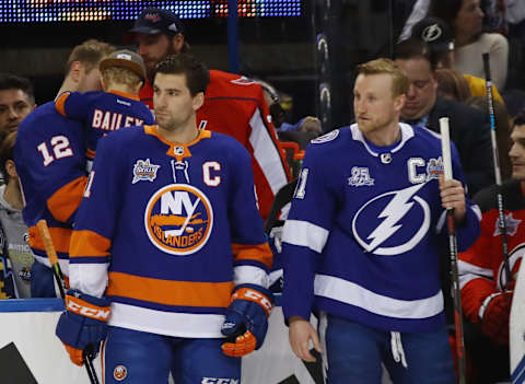 TAMPA, FL – JANUARY 27: John Tavares #91 of the New York Islanders and Steven Stamkos #91 of the Tampa Bay Lightning take part in the 2018 GEICO NHL All-Star Skills Competition at Amalie Arena on January 27, 2018 in Tampa, Florida. (Photo by Bruce Bennett/Getty Images)