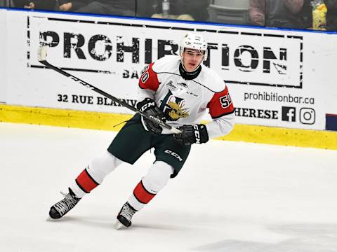 BOISBRIAND, QC – OCTOBER 20: Raphael Lavoie #50 of the Halifax Mooseheads skates against the Blainville-Boisbriand Armada during the QMJHL game at Centre d’Excellence Sports Rousseau on October 20, 2017 in Boisbriand, Quebec, Canada. The Halifax Mooseheads defeated the Blainville-Boisbriand Armada 4-2. (Photo by Minas Panagiotakis/Getty Images)