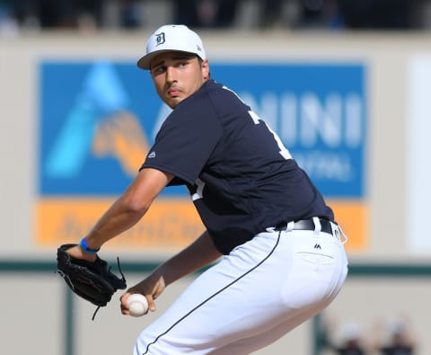 LAKELAND, FL – FEBRUARY 25: Alex Faedo #75 of the Detroit Tigers pitches during the Spring Training game against the Pittsburgh Pirates at Publix Field at Joker Marchant Stadium on February 25, 2018 in Lakeland, Florida. The game ended in a 8-8 tie. (Photo by Mark Cunningham/MLB Photos via Getty Images)