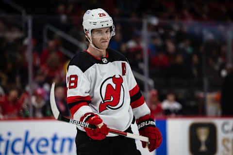 Damon Severson #28 of the New Jersey Devils. (Photo by Scott Taetsch/Getty Images)