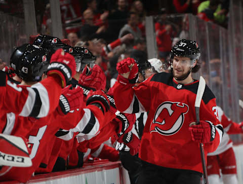 Pavel Zacha #37 of the New Jersey Devils. (Photo by Bruce Bennett/Getty Images)