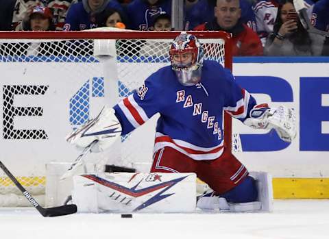 Igor Shesterkin of the New York Rangers . (Photo by Bruce Bennett/Getty Images)