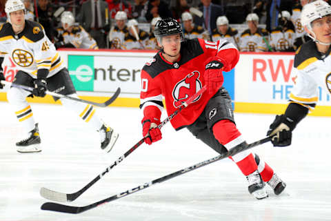 New Jersey Devils right wing Alexander Holtz (10). (Photo by Rich Graessle/Getty Images)