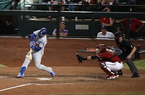 Dodger slugger Joc Pederson at bat against Arizona. (Photo by Christian Petersen/Getty Images)