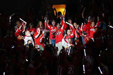 WASHINGTON, DC – JUNE 04: Ryan Zimmerman and Max Scherzer of the Washington Nationals cheer on the Capitals with the fans during the first period of Game Four of the 2018 NHL Stanley Cup Final against the Vegas Golden Knights at Capital One Arena on June 4, 2018 in Washington, DC. (Photo by Avi Gerver/Getty Images)