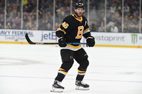 BOSTON, MA – NOVEMBER 29: David Krejci #46 of the Boston Bruins skates against the New York Rangers at the TD Garden on November 29, 2019 in Boston, Massachusetts. (Photo by Steve Babineau/NHLI via Getty Images)