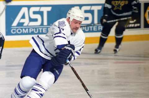 TORONTO, ON – MARCH 15: Wendel Clark #17 of the Toronto Maple Leafs skates against the Dallas Stars on March 15, 1996 at Maple Leaf Gardens in Toronto, Ontario, Canada. (Photo by Graig Abel/Getty Images)