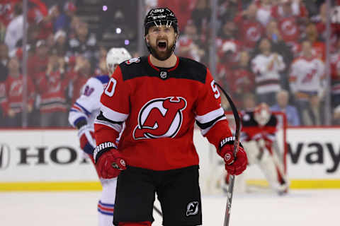 May 1, 2023; Newark, New Jersey, USA; Tomas Tatar. Mandatory Credit: Ed Mulholland-USA TODAY Sports