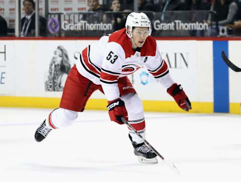 NEW YORK, NY – MARCH 18: Jeff Skinner #53 of the Carolina Hurricanes skates against the New York Islanders at the Barclays Center on March 18, 2018 in the Brooklyn borough of New York City. (Photo by Bruce Bennett/Getty Images)