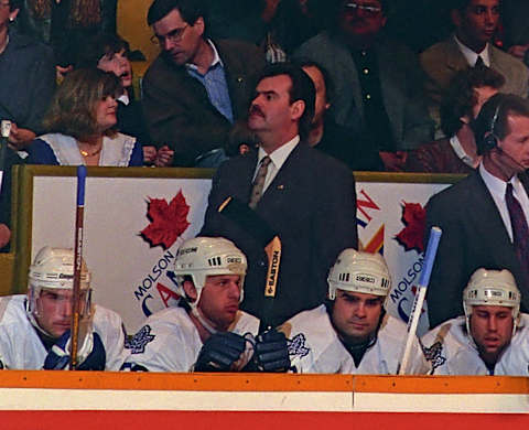 Head coach Pat Burns of the Toronto Maple Leafs 1995 (Photo by Graig Abel/Graig Abel Photography/Getty Images)