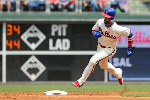 Getting on base and going first to third, McCutchen ignites the Phillies offense. Photo by Rich Schultz/Getty Images.