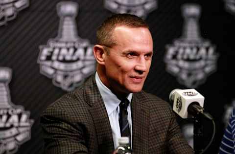 Jun 2, 2015; Tampa, FL, USA; Tampa Bay Lightning general manager Steve Yzerman talks with media during media day the day before the 2015 Stanley Cup Final at Amalie Arena. Mandatory Credit: Kim Klement-USA TODAY Sports