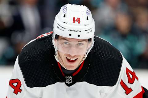 Nathan Bastian #14 of the New Jersey Devils. (Photo by Steph Chambers/Getty Images)