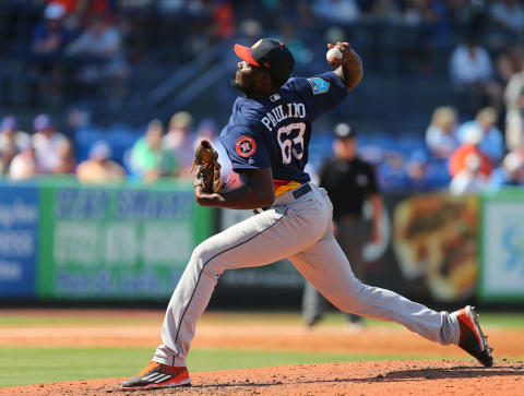 PORT ST. LUCIE, FL – MARCH 06: David Paulin #63 of the Houston Astros in action during a spring training game against the New York Mets at First Data Field on March 6, 2018, in Port St. Lucie, Florida. The Mets defeated the Astros 9-5. (Photo by Rich Schultz/Getty Images)