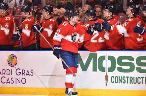 Vegas Golden Knights: Florida Panthers defenseman Mark Pysyk (13) celebrates his goal against the Ottawa Senators with teammates during the first period at BB&T Center. Mandatory Credit: Jasen Vinlove-USA TODAY Sports