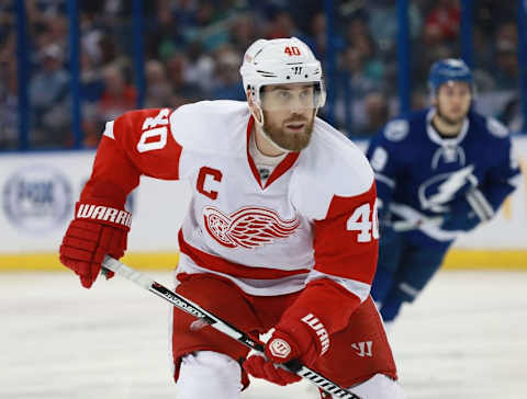 Mar 22, 2016; Tampa, FL, USA; Detroit Red Wings left wing Henrik Zetterberg (40) against the Tampa Bay Lightning during the first period at Amalie Arena. Mandatory Credit: Kim Klement-USA TODAY Sports