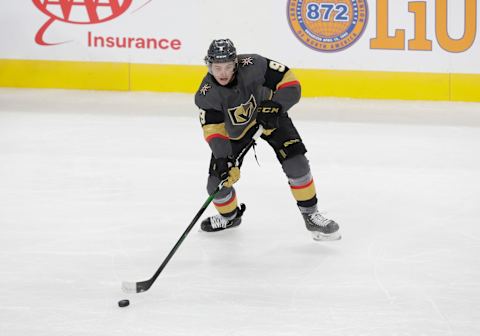 LAS VEGAS, NV – OCTOBER 02: Vegas Golden Knights center Cody Glass (9) skates with the puck during a regular season game against the San Jose Sharks Wednesday, Oct. 2, 2019, at T-Mobile Arena in Las Vegas, Nevada. (Photo by: Marc Sanchez/Icon Sportswire via Getty Images)