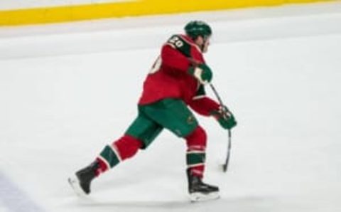 Dec 29, 2016; Saint Paul, MN, USA; Minnesota Wild defenseman Ryan Suter (20) against the New York Islanders at Xcel Energy Center. The Wild defeated the Islanders 6-4. Mandatory Credit: Brace Hemmelgarn-USA TODAY Sports