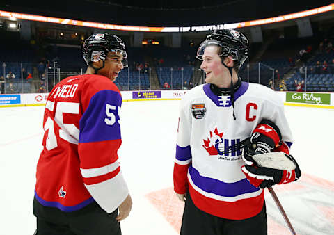 Alexis Lafreniere #11 Quinton Byfield #55 (Photo by Vaughn Ridley/Getty Images)