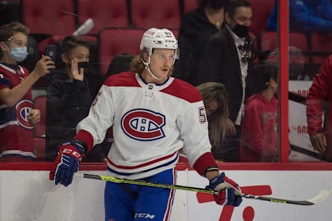 Oct 1, 2021; Ottawa, Ontario, CAN; Montreal Canadiens Micheal Pezzetta. Mandatory Credit: Marc DesRosiers-USA TODAY Sports