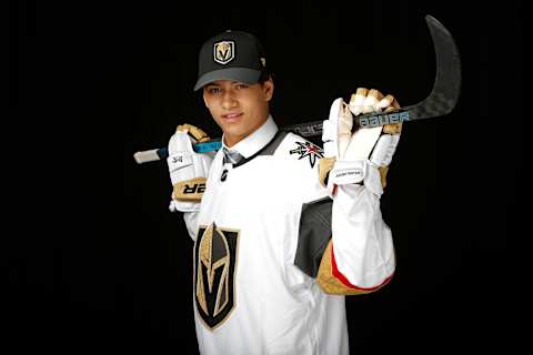 VANCOUVER, BRITISH COLUMBIA – JUNE 22: Marcus Kallionkieli poses after being selected 139th overall by the Vegas Golden Knights during the 2019 NHL Draft at Rogers Arena on June 22, 2019 in Vancouver, Canada. (Photo by Kevin Light/Getty Images)