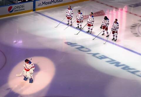 Starting line-up introductions of the New York Rangers (Photo by Andre Ringuette/Getty Images)