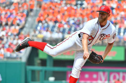 Apr 29, 2017; Washington, DC, USA; Washington Nationals starting pitcher Stephen Strasburg (37) throws to the New York Mets during the second inning at Nationals Park. Mandatory Credit: Brad Mills-USA TODAY Sports