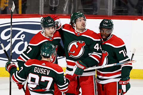 Miles Wood #44 of the New Jersey Devils. (Photo by Elsa/Getty Images)