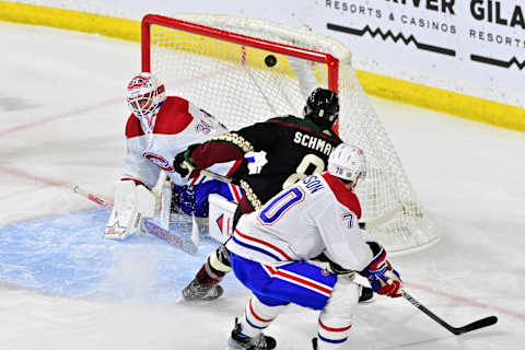 Nov 2, 2023; Tempe, Arizona, USA; Montreal Canadiens goaltender Jake Allen. Mandatory Credit: Matt Kartozian-USA TODAY Sports