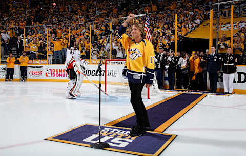 NASHVILLE, TN – MAY 16: Country music artist Keith Urban sings the National Anthem prior to Game Three of the Western Conference Final between the Nashville Predators and Anaheim Ducks during the 2017 NHL Stanley Cup Playoffs at Bridgestone Arena on May 16, 2017 in Nashville, Tennessee. (Photo by John Russell/NHLI via Getty Images)