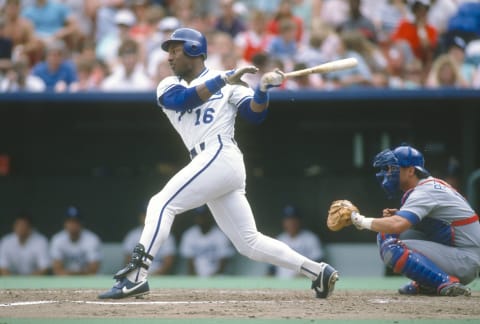 Bo Jackson of the Kansas City Royals. (Photo by Focus on Sport/Getty Images)