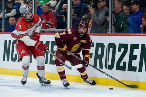 Minnesota Duluth Bulldogs defenseman Scott Perunovich (7) Mandatory Credit: Marilyn Indahl-USA TODAY Sports