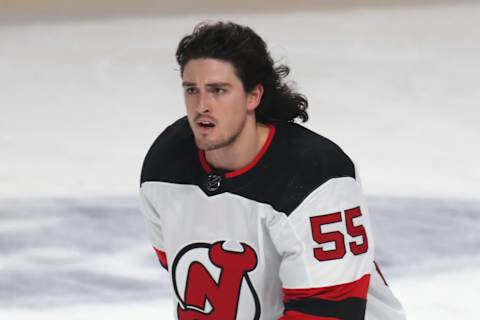 New Jersey Devils defenseman Mason Geertsen (55): Jean-Yves Ahern-USA TODAY Sports