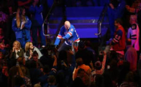 Oct 10, 2015; New York, NY, USA; Dancing Larry gets the crowd up during the third period of the game between the New York Rangers and the Columbus Blue Jackets at Madison Square Garden. New York Rangers won 5-3. Mandatory Credit: Anthony Gruppuso-USA TODAY Sports